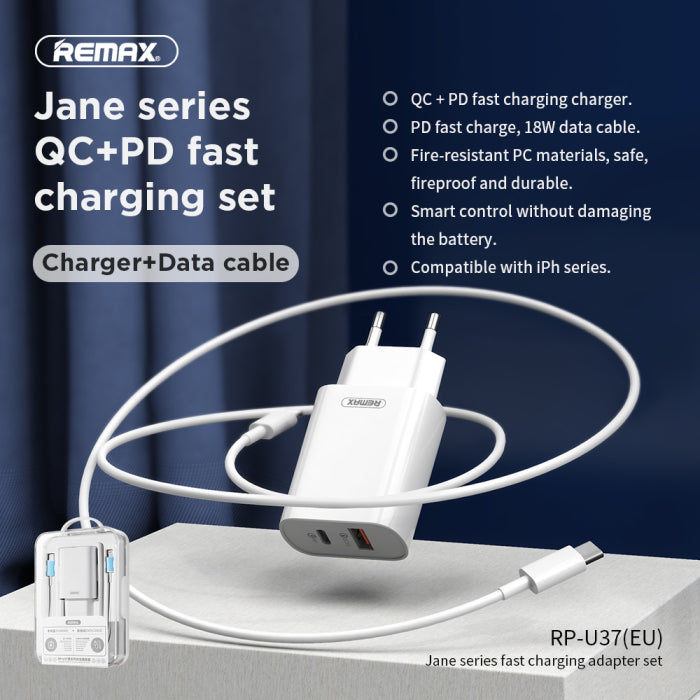 REMAX RP-U37 QC+PD Fast Charging Adapter Set( European Plug)