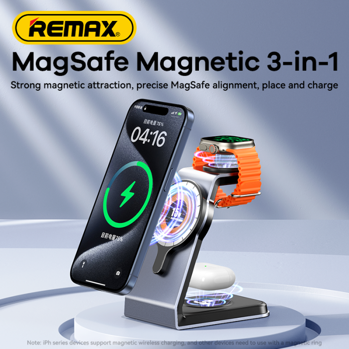 REMAX RP-W85 20.5W Aluminum Alloy Magnetic Desktop 3-in-1 Wireless Charger