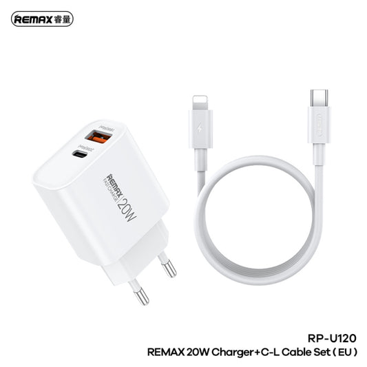 REMAX RP-U120 20W A+C Fast Charger+C-L Cable Set