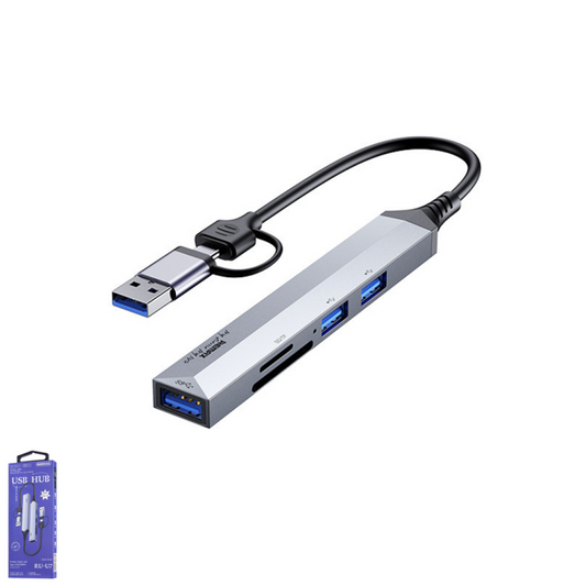 REMAX RU-U7 Aluminum Alloy 5-in-1 Hub Type C+USB HUB,3.0 Fast Transmission