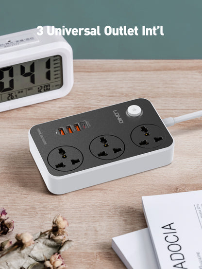 LDNIO SC3412 3 Power Socket + 4USB 20W Universal  Power Socket