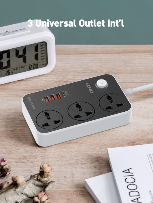LDNIO SC3412 3 Power Socket + 4USB 20W Universal  Power Socket