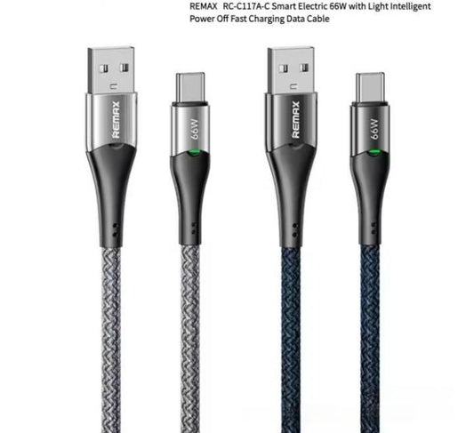 REMAX RC-C117 A-C 66W Smart Power-off Fast Charging Data Cable With Light 1.2M