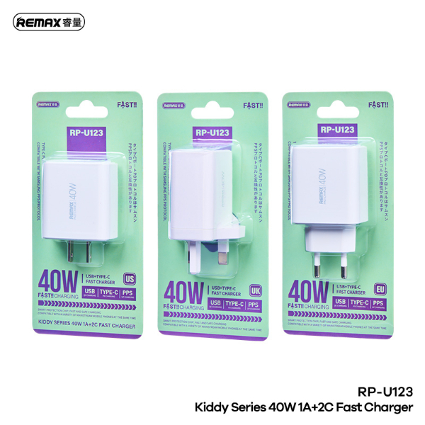 REMAX RP-U123 40W 1A+2C Fast Charging Travel Adapter