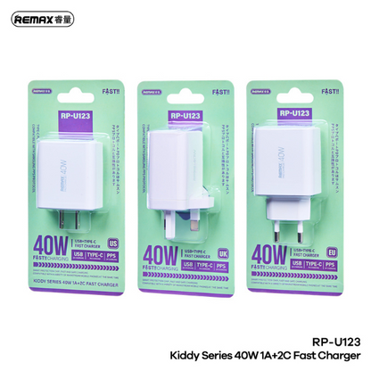 REMAX RP-U123 40W 1A+2C Fast Charging Travel Adapter