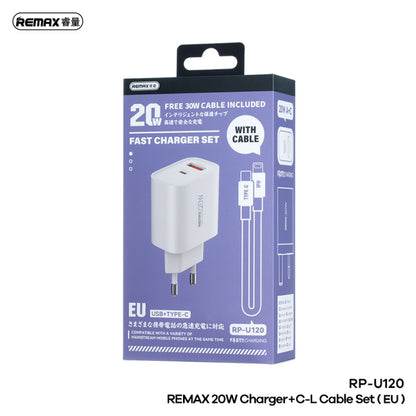 REMAX RP-U120 20W A+C Fast Charger+C-L Cable Set