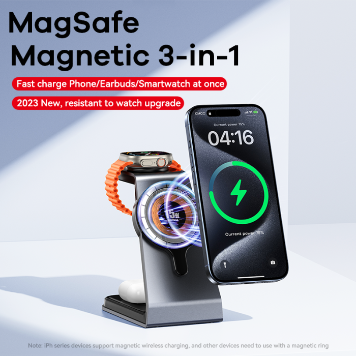 REMAX RP-W85 20.5W Aluminum Alloy Magnetic Desktop 3-in-1 Wireless Charger