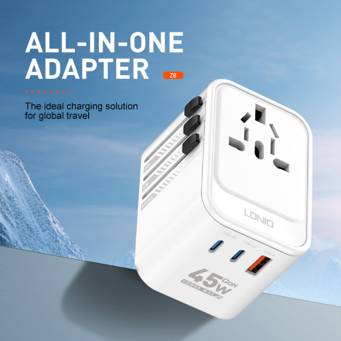 LDNIO Z8 3 USB Ports 45W GaN Travel Adapter