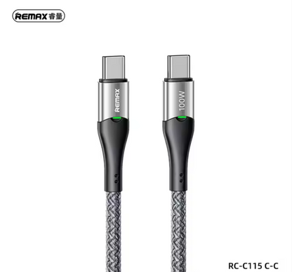 REMAX RC-C115 C-C 100W Smart Power-off Fast Charging Data Cable With Light 1.2M
