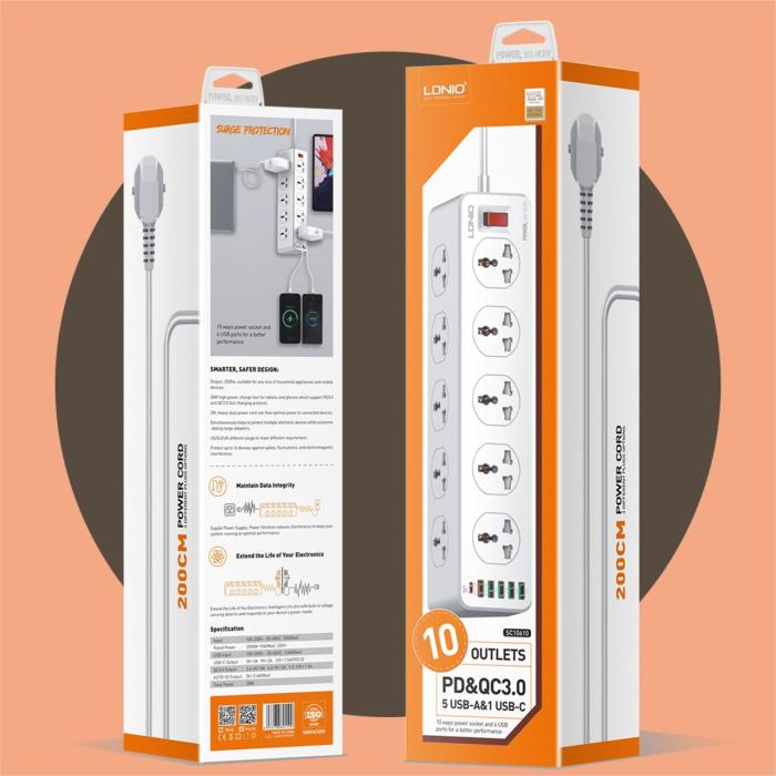 LDNIO SC10610 10 Port Power Socket + 6USB 30W Universal Power Socket
