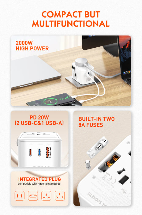 LDNIO Z9 3 USB Ports 20W GaN Travel Adapter