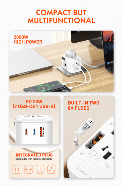LDNIO Z9 3 USB Ports 20W GaN Travel Adapter