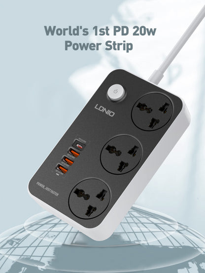 LDNIO SC3412 3 Power Socket + 4USB 20W Universal  Power Socket