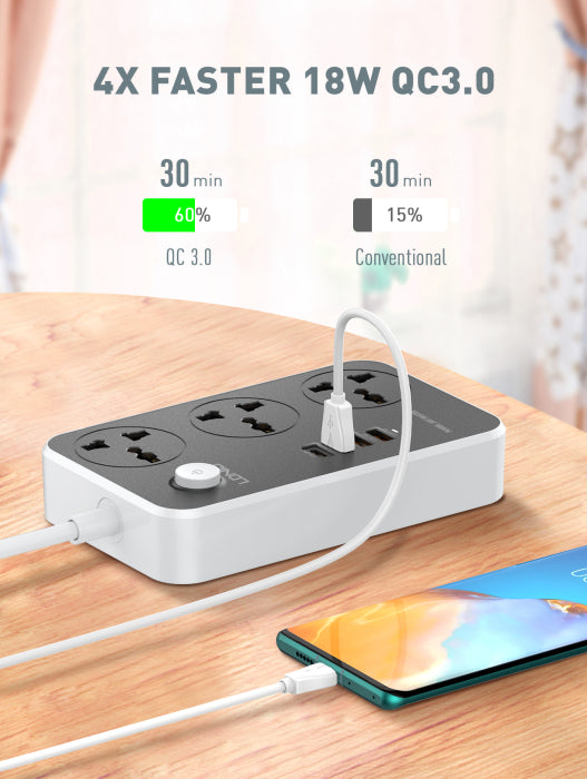 LDNIO SC3412 3 Power Socket + 4USB 20W Universal  Power Socket
