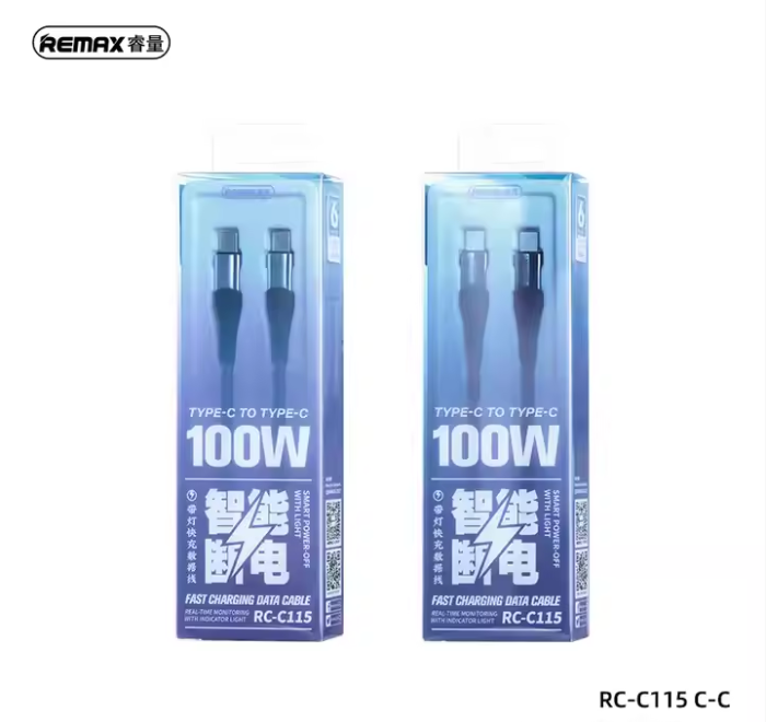 REMAX RC-C115 C-C 100W Smart Power-off Fast Charging Data Cable With Light 1.2M