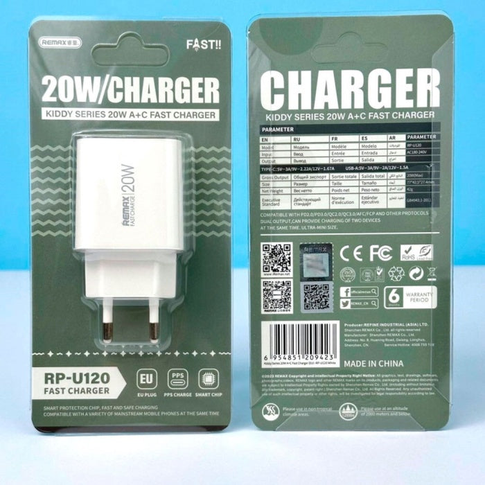 REMAX RP-U120 20W A+C Fast Charging Travel Adapter ( European Plug)