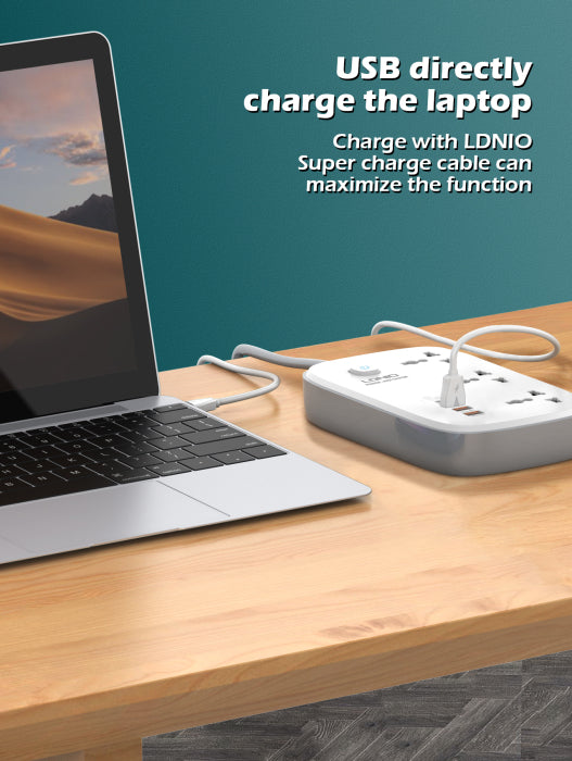 LDNIO SC3416 3 AC Outlets 4 USB Power Strip 65W Smart Power Socket