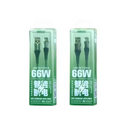 REMAX RC-C117 A-C 66W Smart Power-off Fast Charging Data Cable With Light 1.2M