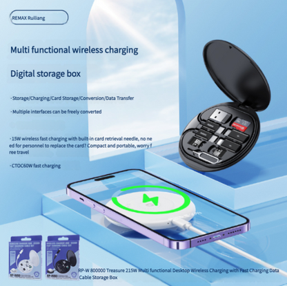 REMAX RP-W80 15W Multi-function Desktop Wireless Fast Charging Data Cable Storage Box
