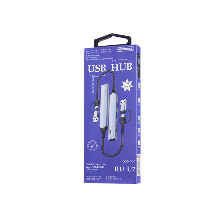 REMAX RU-U7 Aluminum Alloy 5-in-1 Hub Type C+USB HUB,3.0 Fast Transmission