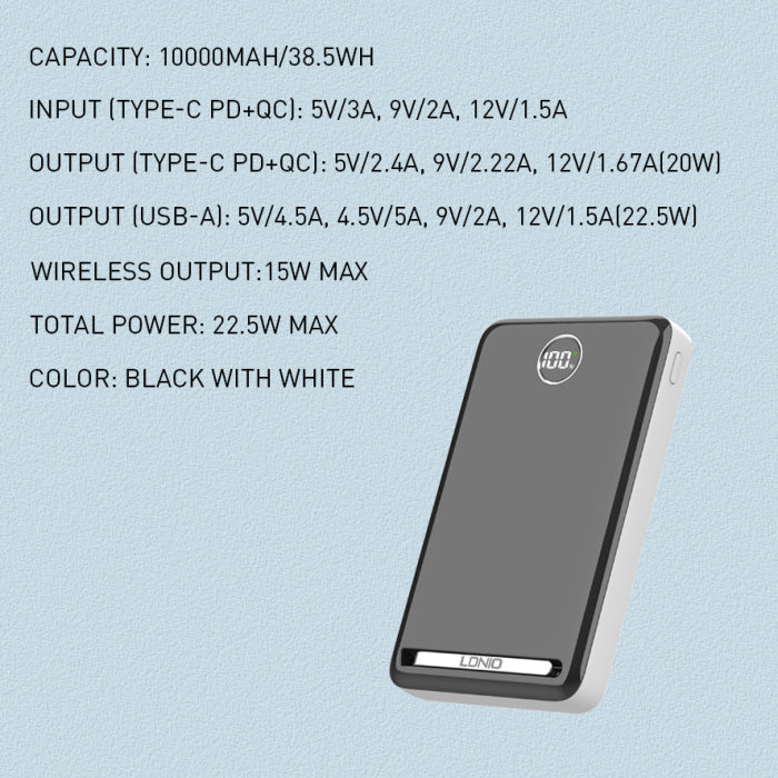 LDNIO PQ17 22.5W magnetic Wireless 10000mAH Powerbank