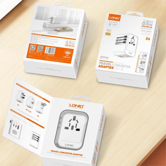 LDNIO Z6 3 USB Ports 65W GaN Travel Adapter