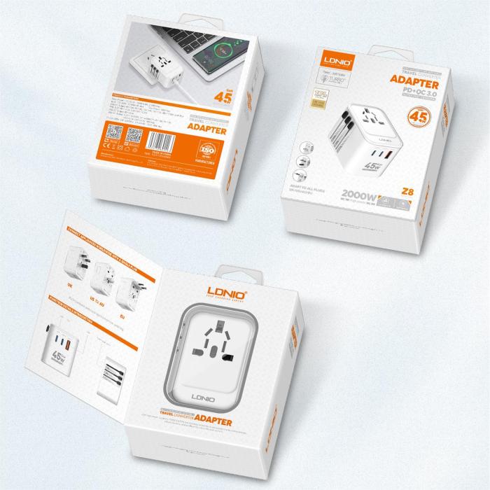 LDNIO Z8 3 USB Ports 45W GaN Travel Adapter